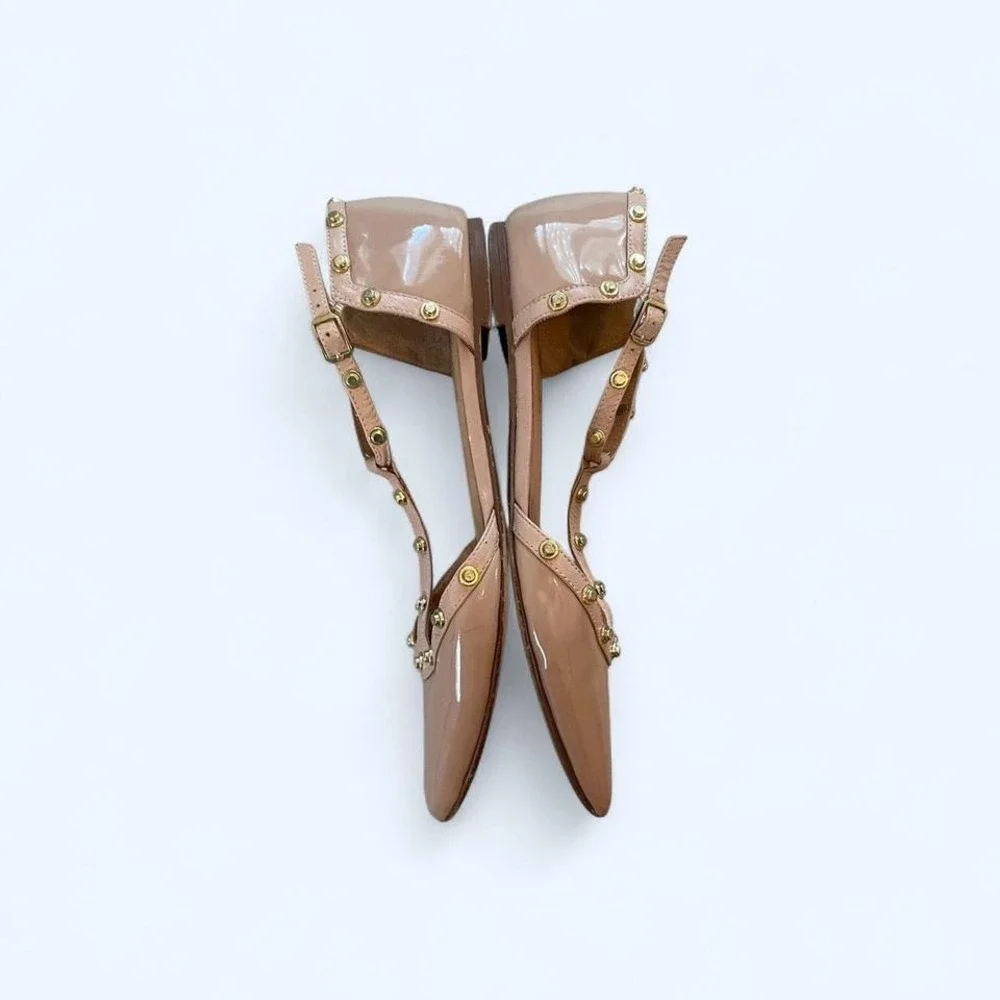 Halogen Olson pointytoe studded T-strap Flat patent‎ leather woman flats Sz 6.5
